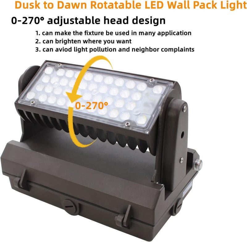 ECCFUTLL Dusk to Dawn 80W Rotatable LED Wall Pack Light, 5000K 11200LM 400-600W HPS/HID Equivalent, ETL Adjustable Head Outdoor LED Wallpack Lighting Fixture for Area Light, Parking Garages,Warehouse,Entrance - Image 3